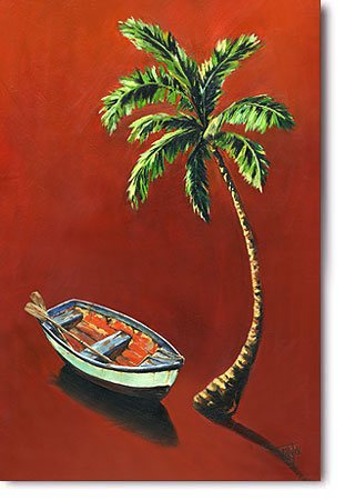 art - oil painting - palm on red